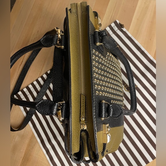 Henri Bendel Carlyle Pebbled Leather Studded Satchel